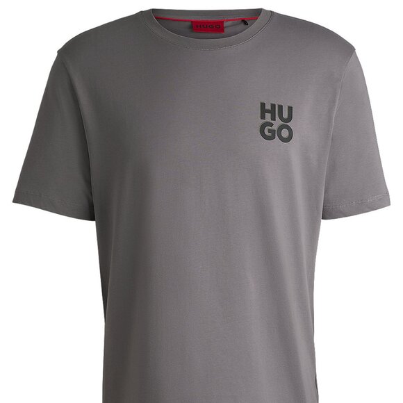 NEW MENS HUGO cotton-jersey t-shirt with stacked logo print grey LARGE - Picture 1 of 3